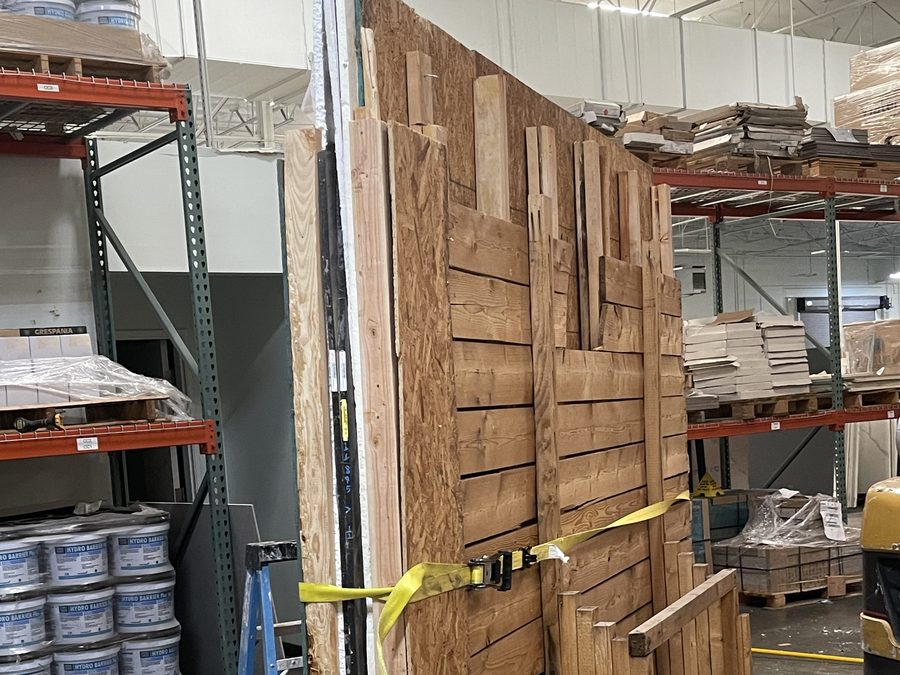 Large panel crate under construction in the shop
