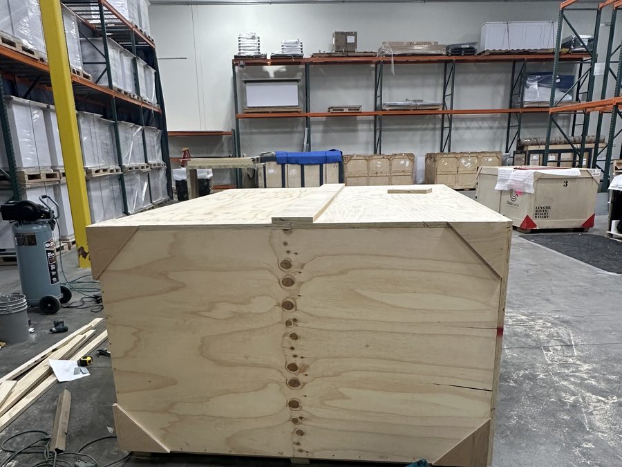Chamfered-corner custom crate in the shop