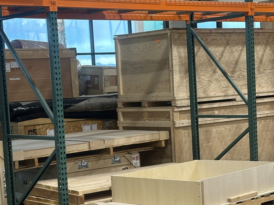 Crate build in progress in the shop