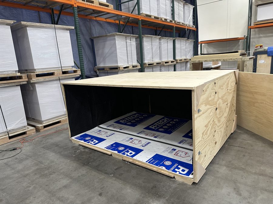 Large crate packed and ready to close