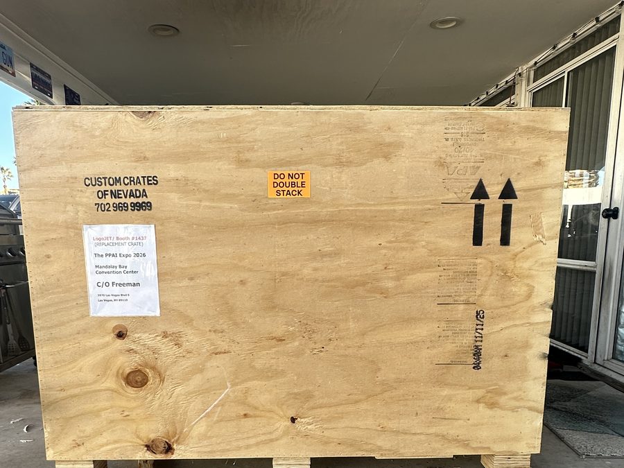 Crate marked with handling arrows